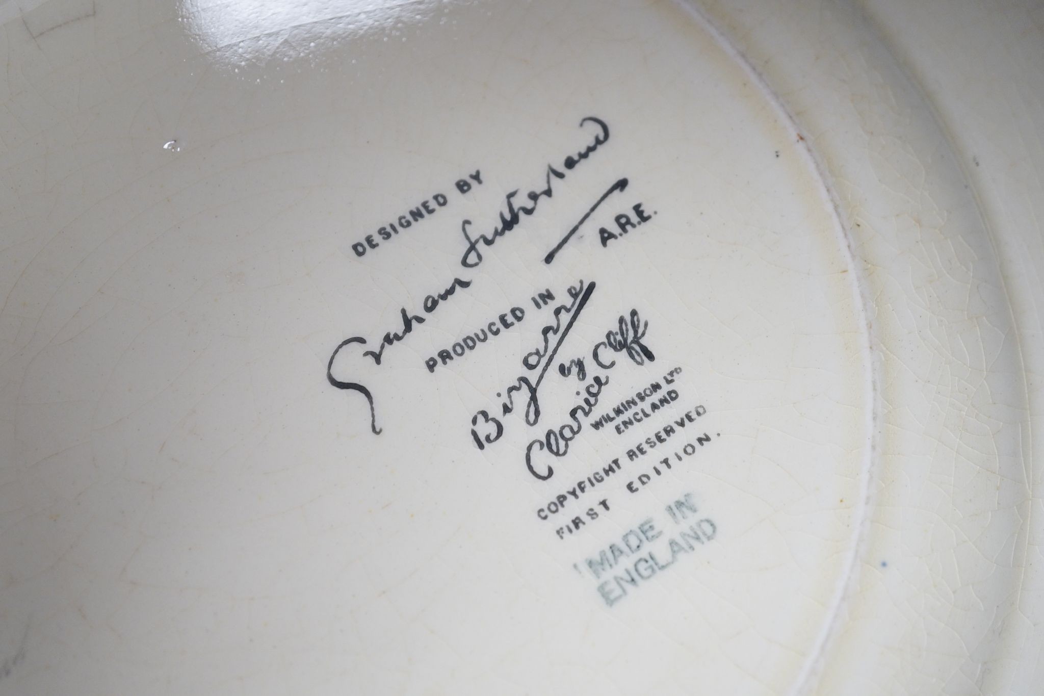 A Clarice Cliff Bizarre pattern dish, designed by Graham Sutherland, circa 1934. 26cm